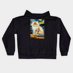 Cute Persian Cat Breed Painting in a Van Gogh Starry Night Art Style Kids Hoodie